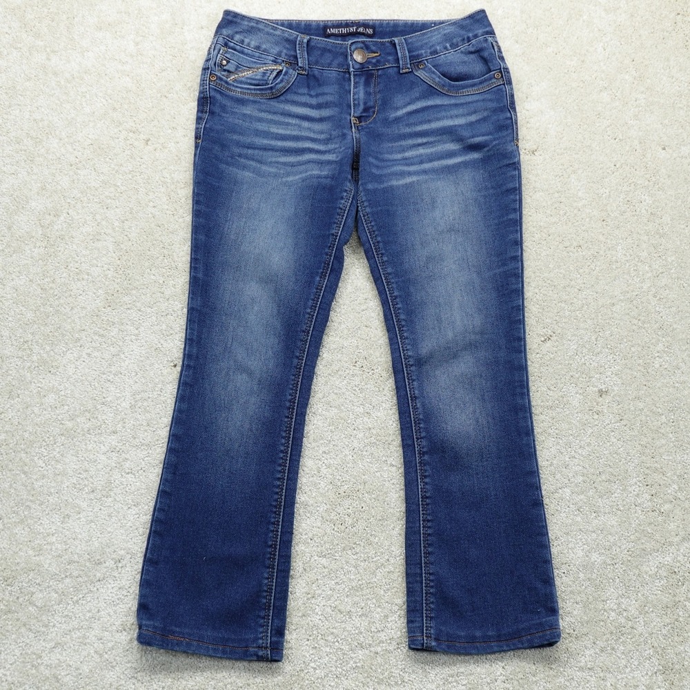 Amethyst Jeans Bootcut Womens 3 Short Blue Medium Wash Embellished Excellent